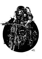 Mr. Biker. Zombie painting original art, Horror Dark art creepy Contemporary Outsider Art. Acrylic, paper
