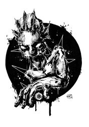 Mr. Black Triton. Zombie painting original art, Horror Dark art creepy Contemporary Outsider Art. Acrylic, paper