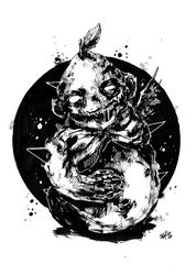 Mr. Pear ink. Zombie painting original art, Horror Dark art creepy Contemporary Outsider Art. Acrylic, paper