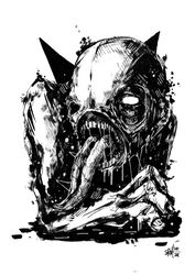 Mr. Yazik ink. Zombie painting original art, Horror Dark art creepy Contemporary Outsider Art. Acrylic, paper