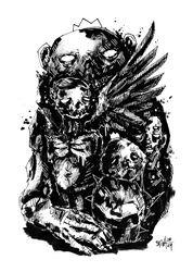 Mr. Kuchka ink. Zombie painting original art, Horror Dark art creepy Contemporary Outsider Art. Acrylic, paper