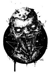 Mr. Shkura ink. Zombie painting original art, Horror Dark art creepy Contemporary Outsider Art. Acrylic, paper