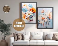 Printable Set of 2 Flowers in minimalism Wall Art Posters, Printable Flowers Wall Art, Digital Download