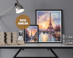 Printable Set of 4 Paris in Abstract and Impressionism Wall Art Posters, Paris Wall Art, Digital Download