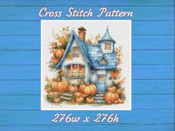 Cottage Autumn - Cross Stitch Pattern - PDF Counted House Village - Fabulous Fantastic Magical House in Garden Pumpkins