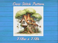 TreeHouse - Cross Stitch Pattern - PDF Counted House Village - Fabulous Fantastic Magical Cottage - Cottage in Garden