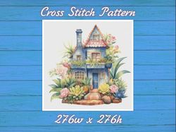 Cottage in Flowers Cross Stitch Pattern PDF Counted House Village - Fabulous Fantastic Magical House in Garden 775 276