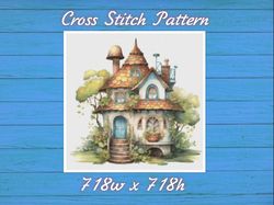 Cottage Cross Stitch Pattern PDF Counted House Village - Fabulous Fantastic Magical Little House in Garden 723 718