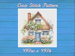 House Village Cross Stitch Pattern - PDF Counted House in Garden - Fabulous Fantastic Magical Little Cottage 695 497