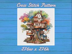 TreeHouse Cross Stitch Pattern PDF Counted House Village - Fabulous Fantastic Magical Cottage 826 276