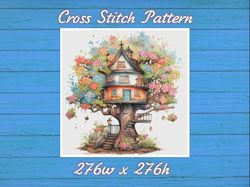 TreeHouse Cross Stitch Pattern PDF Counted House Village - Fabulous Fantastic Magical Cottage 806 276