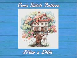 TreeHouse Cross Stitch Pattern PDF Counted House Village - Fabulous Fantastic Magical Cottage 827 276