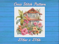 Cottage in Flowers Cross Stitch Pattern PDF Counted House Village 726 276