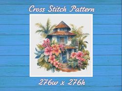 Cottage in Flowers Cross Stitch Pattern PDF Counted House Village 730 276