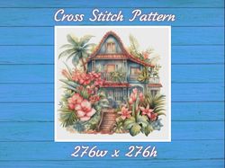 Cottage in Flowers Cross Stitch Pattern PDF Counted House Village 752 276