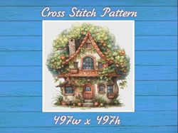 Cottage in Garden Cross Stitch Pattern PDF Counted House Village 797 497