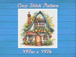 Cottage in Garden Cross Stitch Pattern PDF Counted House Village 803 497