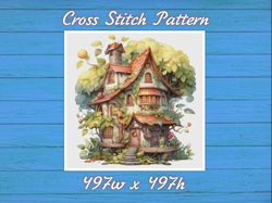 Cottage in Garden Cross Stitch Pattern PDF Counted House Village 813 497