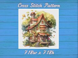 Cottage in Garden Cross Stitch Pattern PDF Counted House Village 813 718