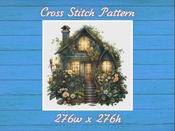 Cottage in Flowers Cross Stitch Pattern PDF Counted House Village 821 276