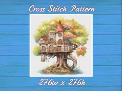 TreeHouse Cross Stitch Pattern PDF Counted House Village 831 276