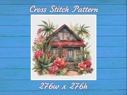 Cottage in Flowers Cross Stitch Pattern PDF Counted House Village 755 276