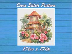 Cottage in Flowers Cross Stitch Pattern PDF Counted House Village 720 276