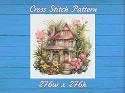 Cottage in Flowers Cross Stitch Pattern PDF Counted House Village 719 276