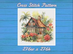 Cottage in Flowers Cross Stitch Pattern PDF Counted House Village 736 276