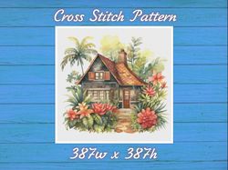 Cottage in Flowers Cross Stitch Pattern PDF Counted House Village 736 387