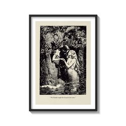 "Loving Embrace: The Nymph and Dryad" Fantasy Sapphic Retro Sketch on Matte Paper Lesbian love Art Print