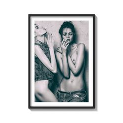 "Desire Unleashed" Smoking lesbian lovers sexy photography on Matte Paper Art Print