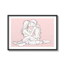 Kissing Gay Girls Lesbian Love Art on Matte Paper Art Print Sketch