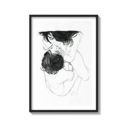 Kissing Lesbian girls Pencil Sketch. Lesbian Sapphic Love Art on Matte Paper Print
