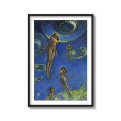 Lovely Nudity and UFO Woman in art on Matte Paper Print