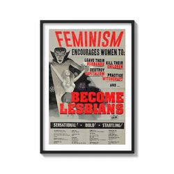 Vintage feminism poster Become Lesbians illustration on Matte Paper Art Print