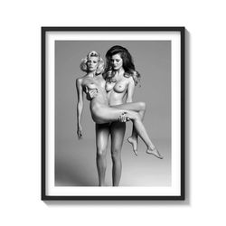 Intimate Love Two Nude Lez Girls on Matte Paper BW NSFW Photo Print