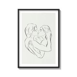 Simple pencil line sketch kissing lesbian couple on Matte Paper Print