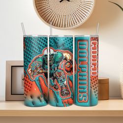 3D Inflated Football Team 20 oz Tumbler Wrap PNG, 3D Inflated Miami Dolphins Tumbler Png, Football Tumbler Wrap PNG