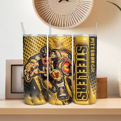 3D Inflated Football Team 20 oz Tumbler Wrap PNG, 3D Inflated Pittsburgh Steelers Tumbler Png