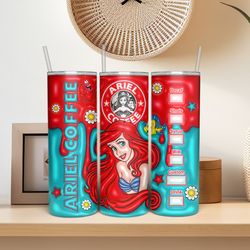 Ariel Coffee Tumbler png, 20 oz Skinny Tumbler Sublimation, Coffee Cup Straight And Tapered Tumbler Wrap