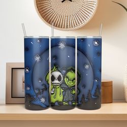 Grinch Nightmare Tumbler 3d png, 3D Inflated Nightmare Christmas Tumbler Wrap, Retro Merry Christmas Png
