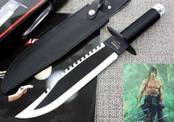 RAMBO HUNTING BOWIE KNIFE , CUSTOM MADE KNIFE WITH LEATHER SHEATH, ORIGNAL BOWIE RAMBO KNIFE