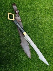 custom handmade Damascus Machete style sword large Damascus blade with leather sheath handmade