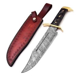 SharpWorld 15 Inches Custom Damascus Knife Black Wood Handle w/Brown Leather Sheath TJ120