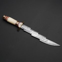 HADI ZIGZAG DAGGER handmade Damascus knife  craft knife with leathers sheath