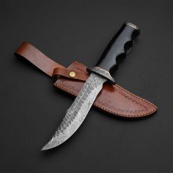 BOLA BOWIE KNIFE custom handmade Damascus knife with leather sheath