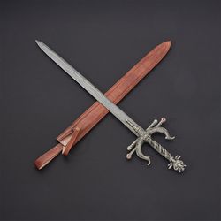 BADSHA SWORD custom  handmade Damascus steel sword personalized sword craft sword with leather sheath
