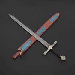 AKBAR SWORD custom handmade Damascus forged sword with leather sheath