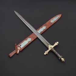SULTAN SWORD custom handmade Damascus forged with leather sheath